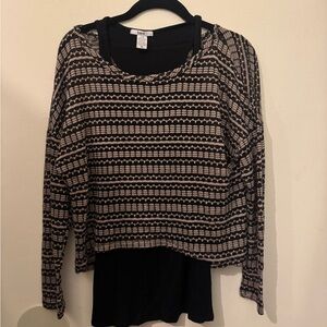 Bar III Black and Cream Striped tank & Long Sleeve Top